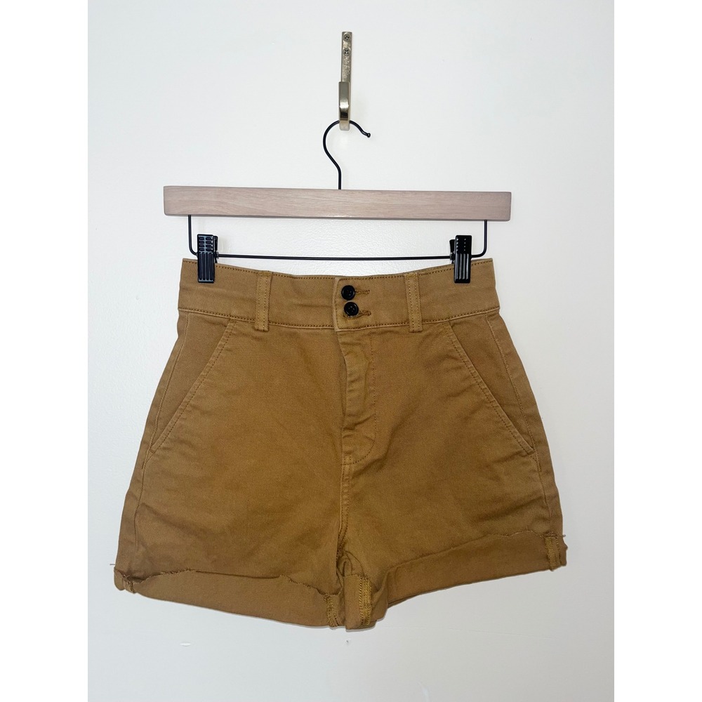Everlane Organic Cotton High Rise Utility Shorts Raw Hem Folded Earthy | Size 0